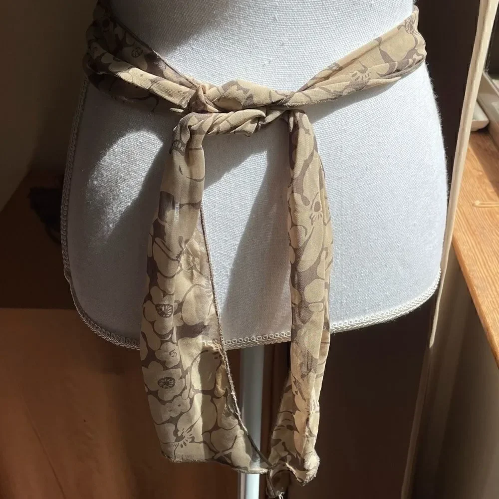tie belts/slim scarves beige brown and black patterned